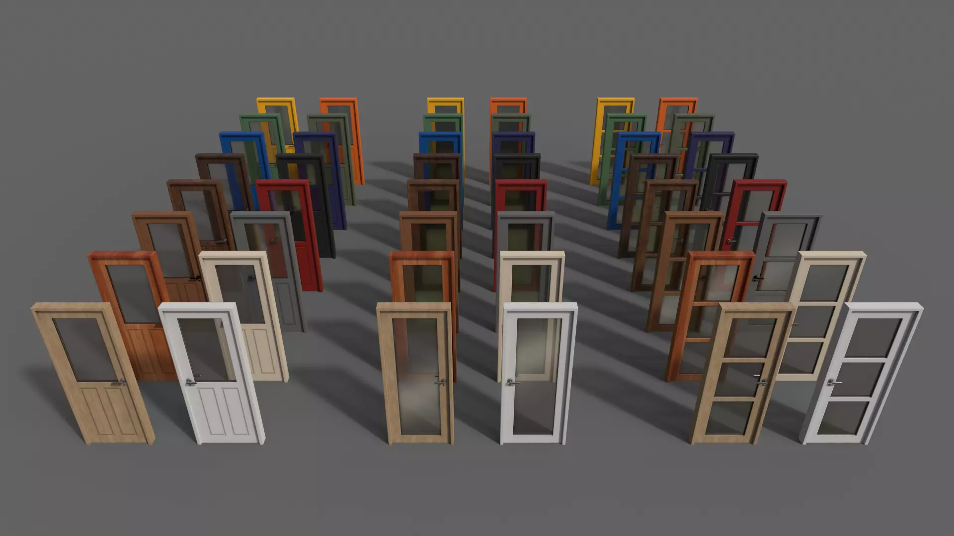 PBR Glass Wood Door With Frame Low-poly 3D model_0