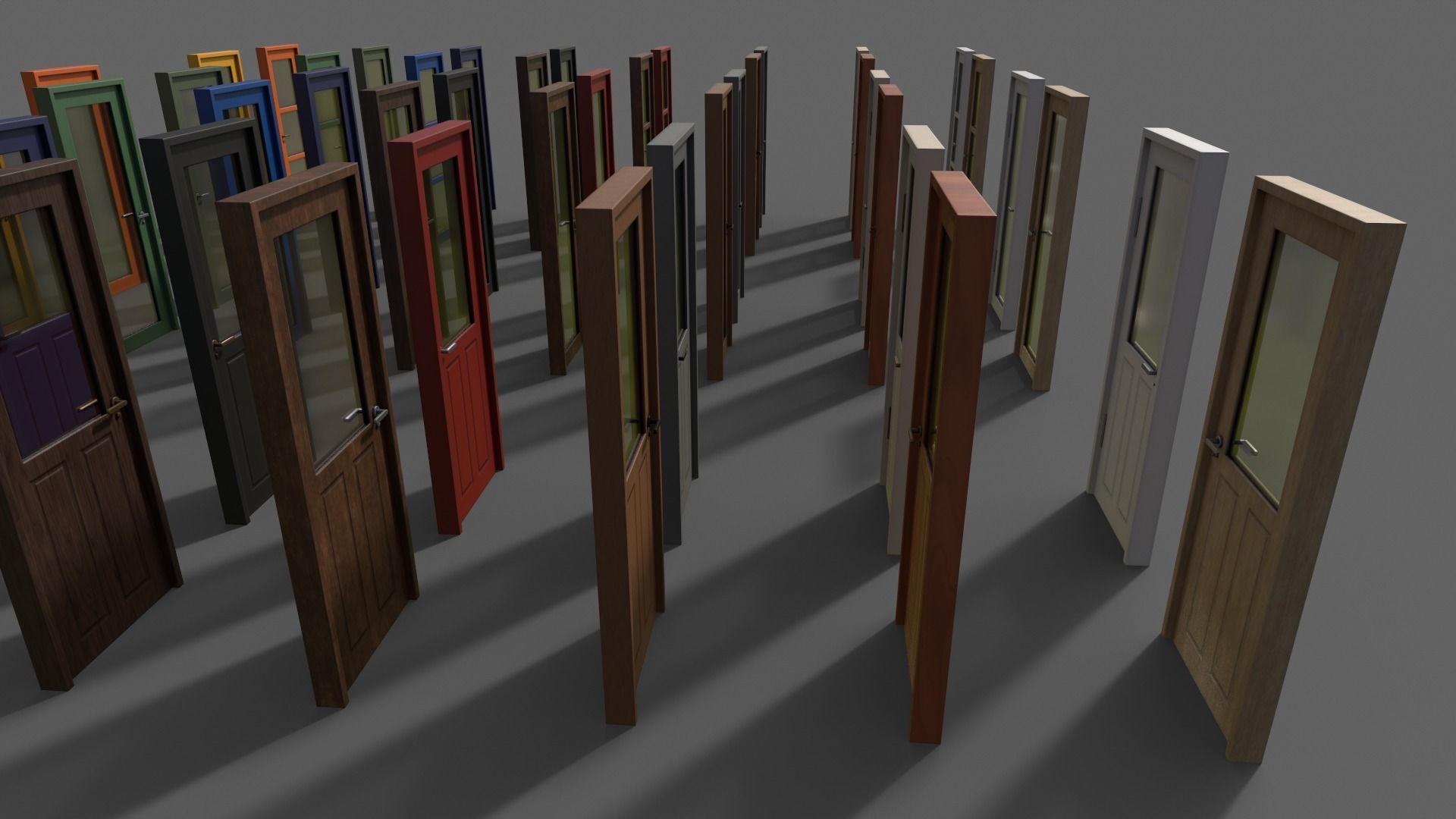 PBR Glass Wood Door With Frame Low-poly 3D model_12