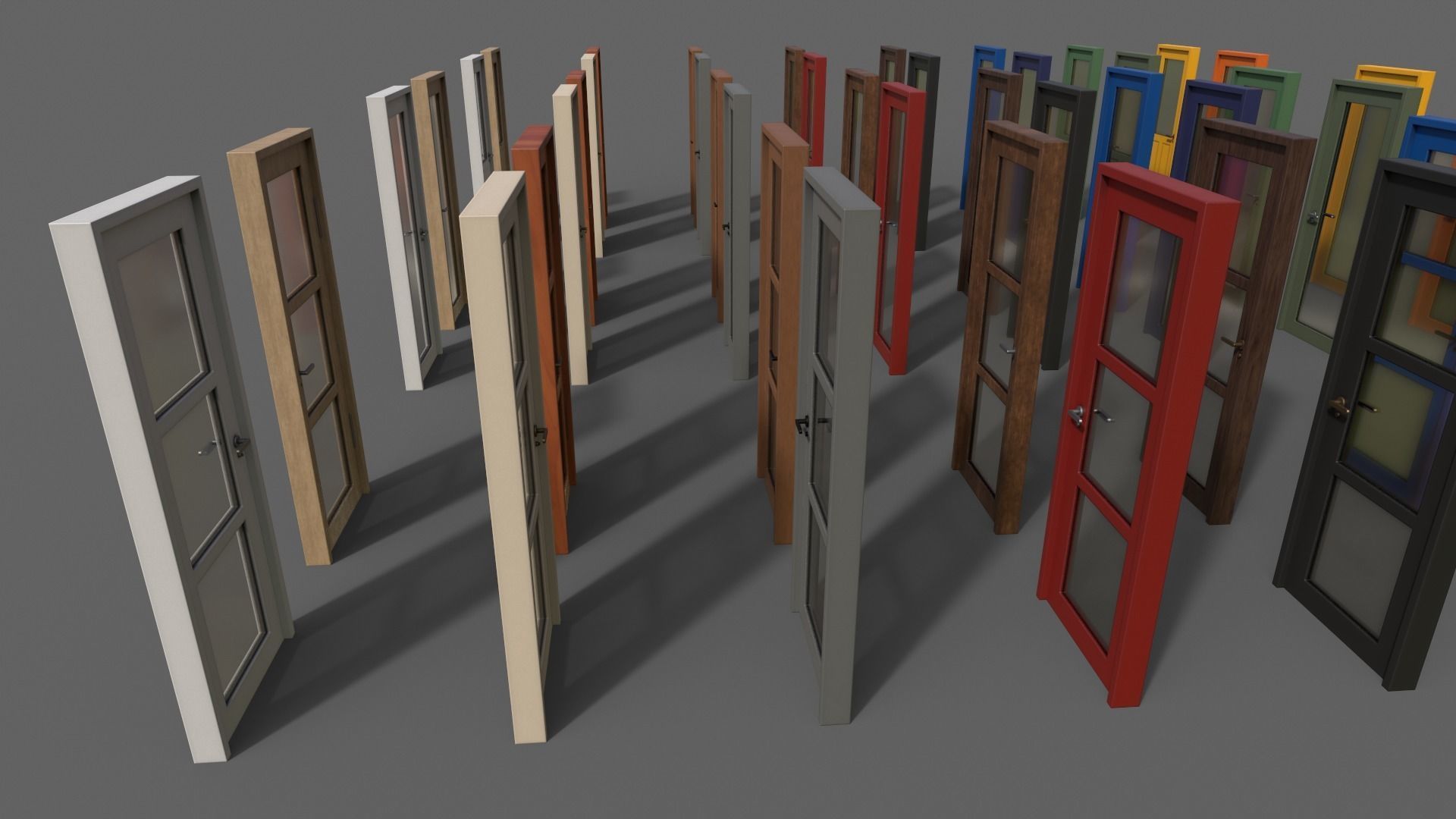 PBR Glass Wood Door With Frame Low-poly 3D model_9