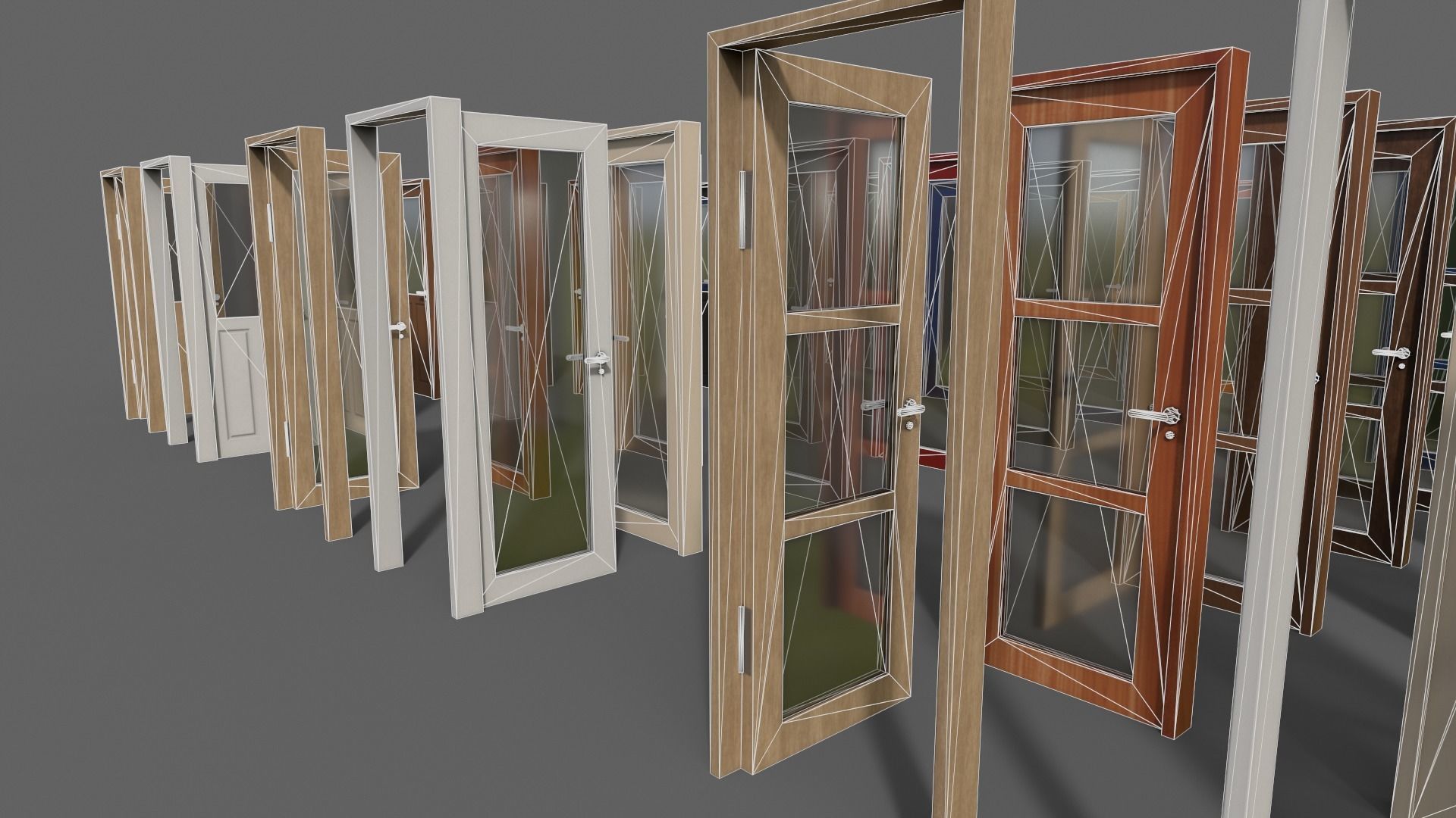 PBR Glass Wood Door With Frame Low-poly 3D model_5