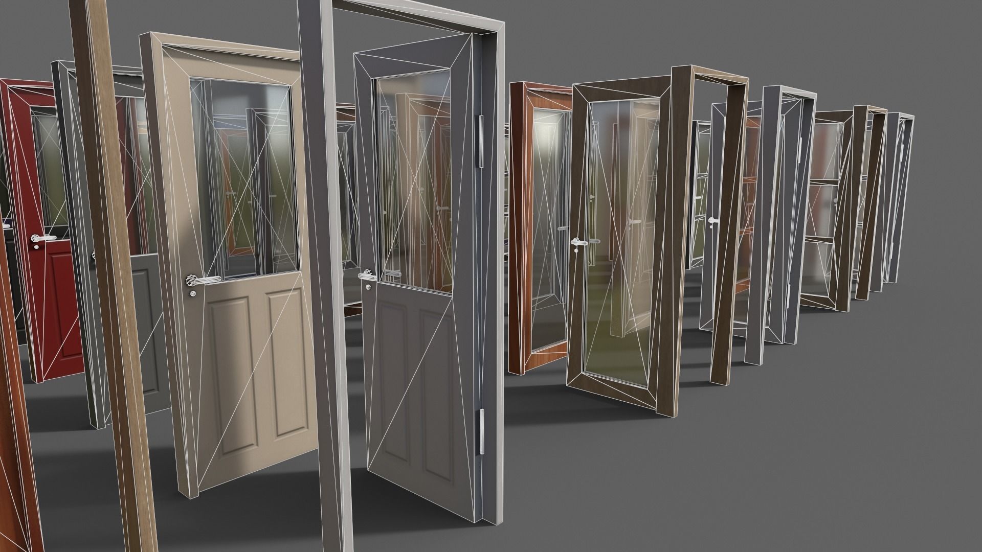PBR Glass Wood Door With Frame Low-poly 3D model_8