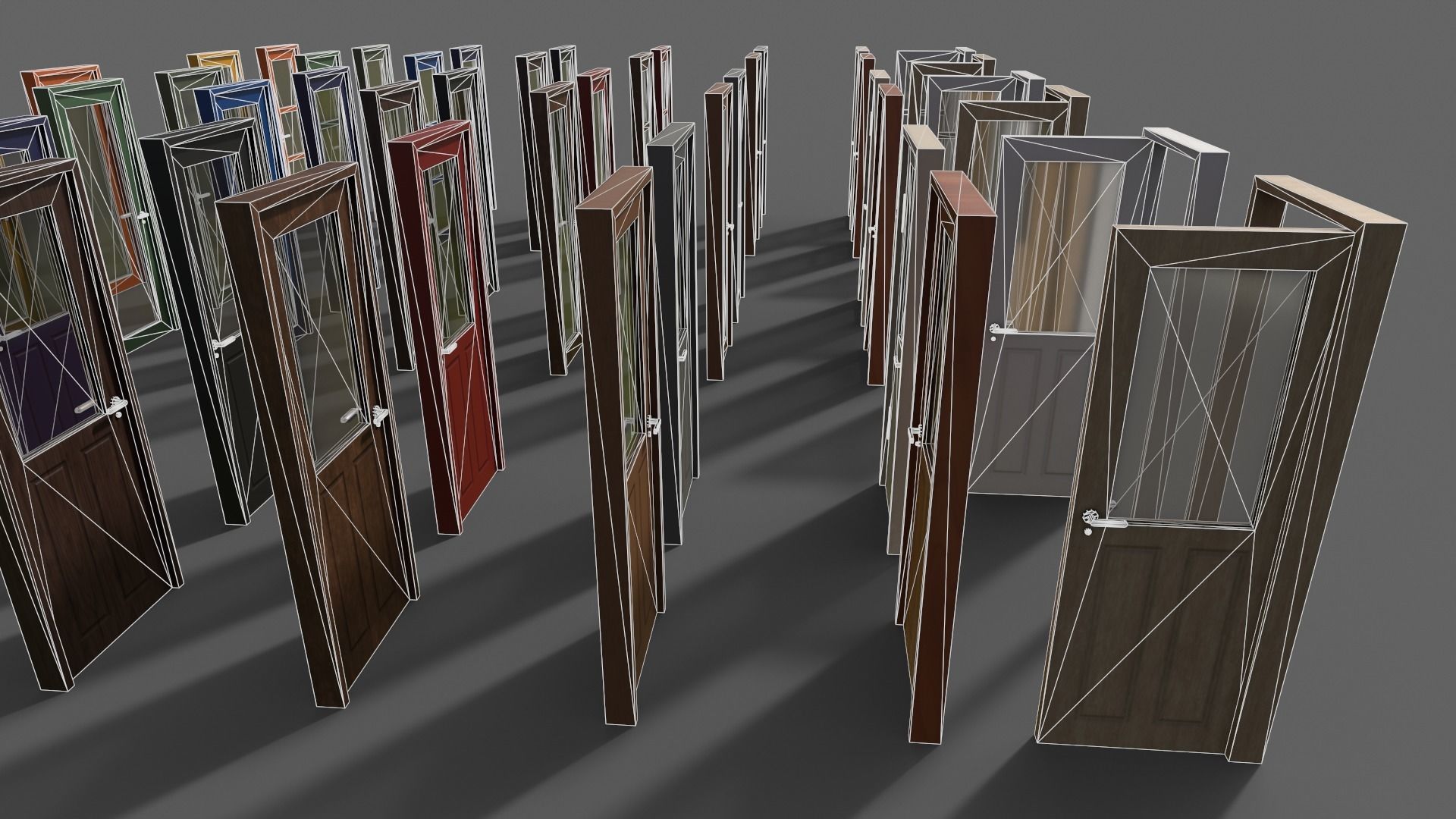 PBR Glass Wood Door With Frame Low-poly 3D model_14