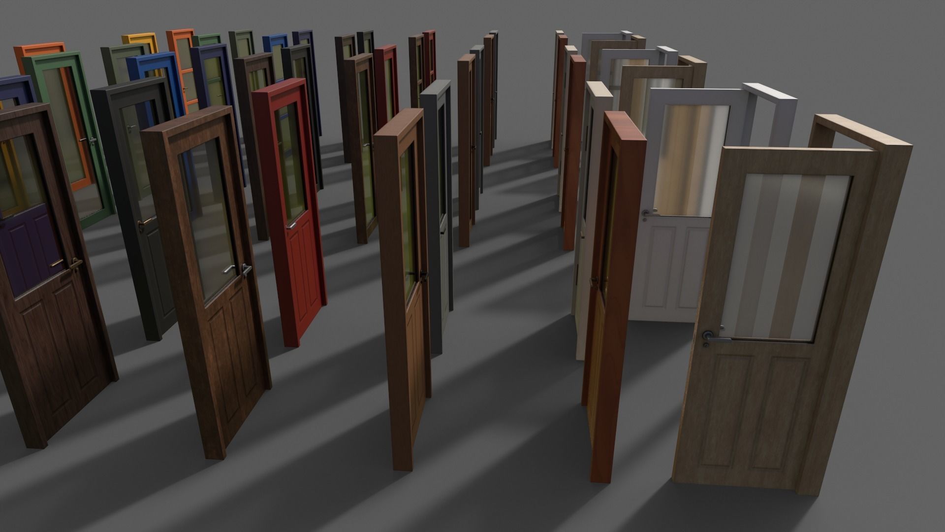 PBR Glass Wood Door With Frame Low-poly 3D model_13