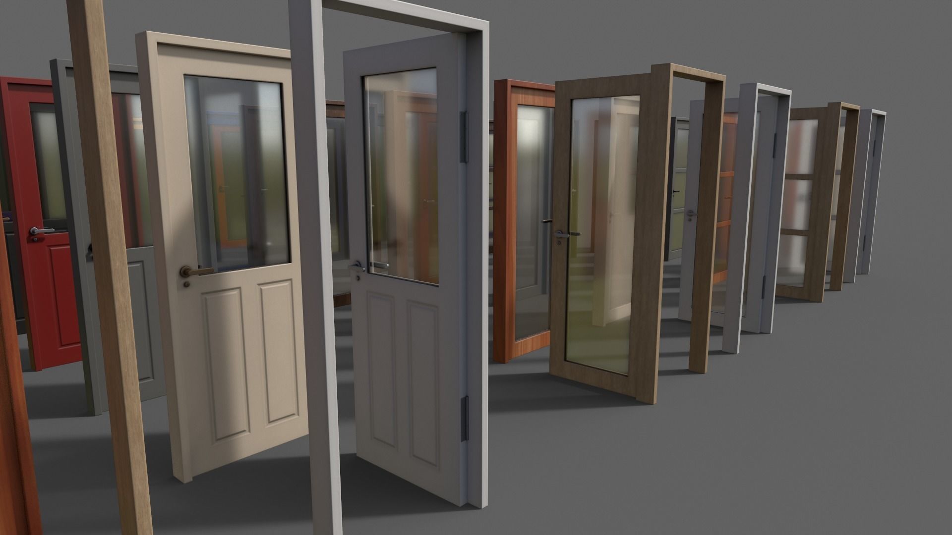 PBR Glass Wood Door With Frame Low-poly 3D model_7