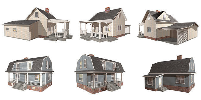 COLLECTION OF HOUSES Low-poly 3D model 4