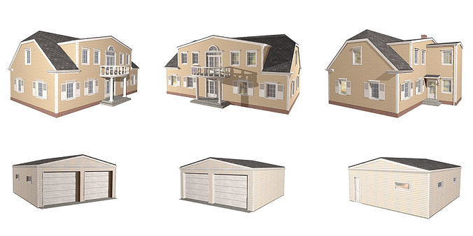 COLLECTION OF HOUSES Low-poly 3D model 6