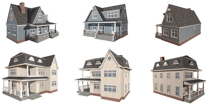 COLLECTION OF HOUSES Low-poly 3D model 2