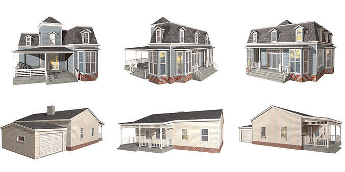 COLLECTION OF HOUSES Low-poly 3D model 3