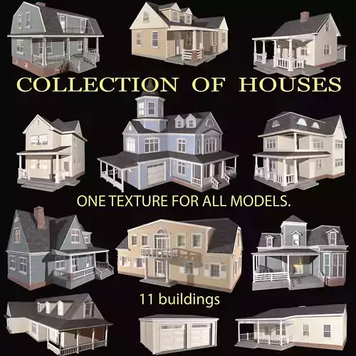 COLLECTION OF HOUSES Low-poly 3D model