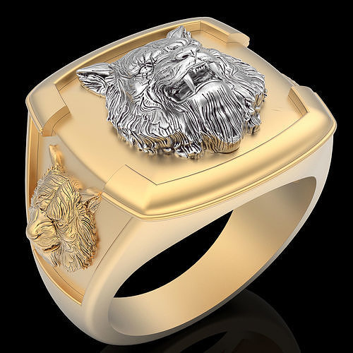 Tiger Lion Man Ring silver gold printable jewelry 3D print model