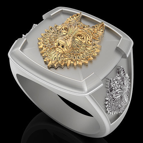 Wolf Tiger Lion Man Ring silver gold printable jewelry 3D print model