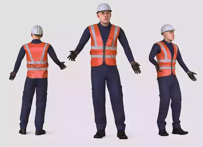 Worker Character Rigged Animated Low-poly 3D model