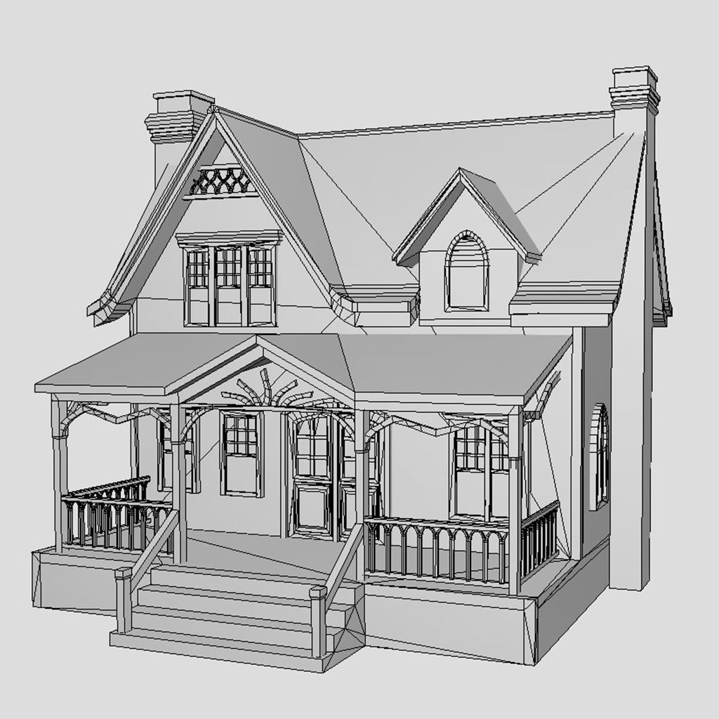 American Style Cottage - Town House Model Low-poly 3D model_6