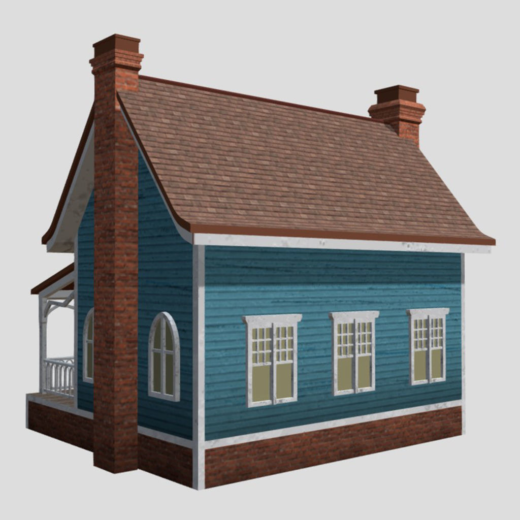 American Style Cottage - Town House Model Low-poly 3D model_3