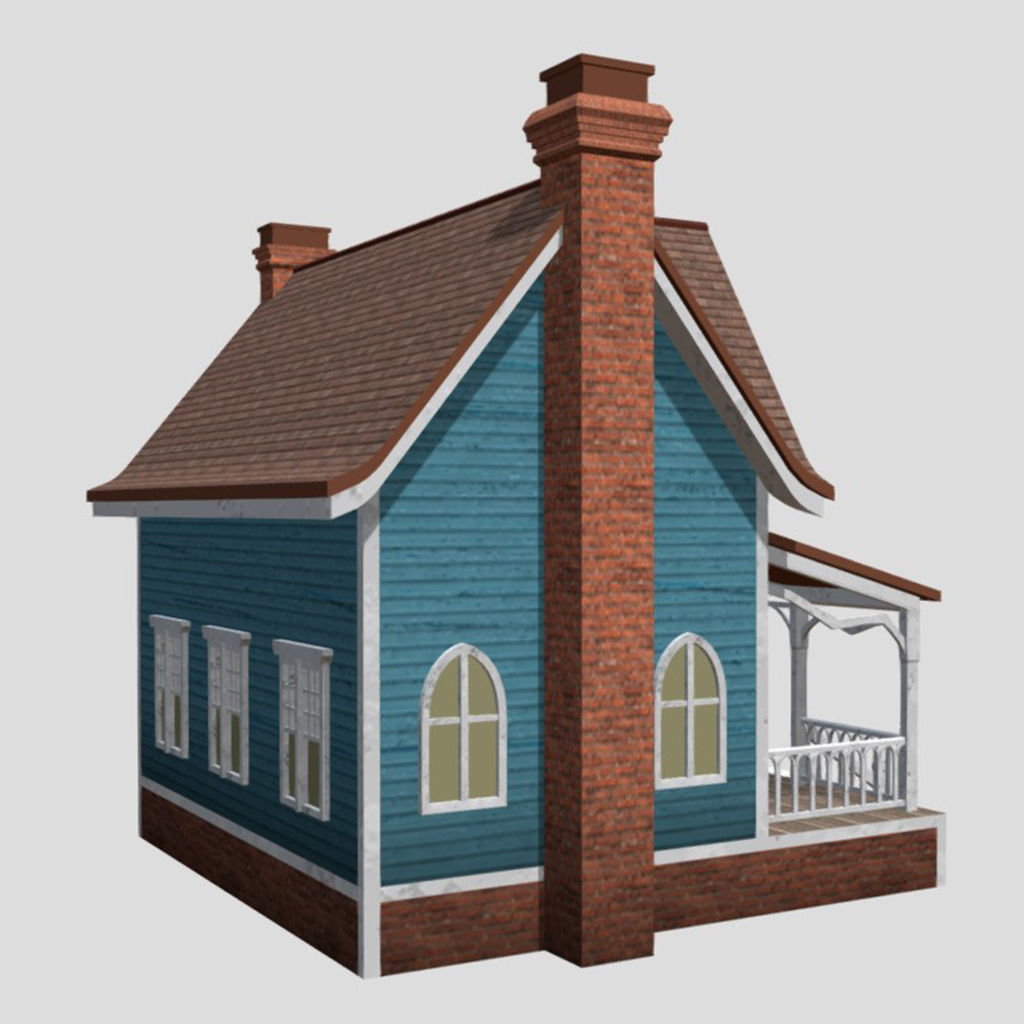 American Style Cottage - Town House Model Low-poly 3D model_2