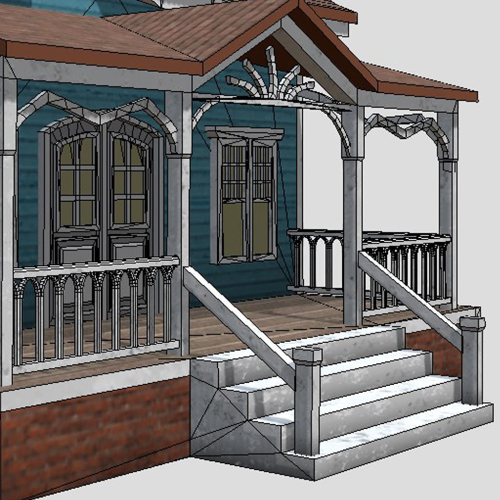 American Style Cottage - Town House Model Low-poly 3D model_7