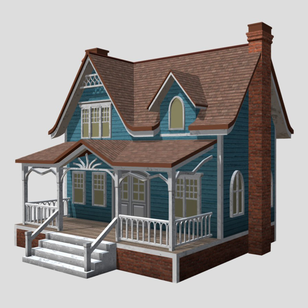 American Style Cottage - Town House Model Low-poly 3D model_1