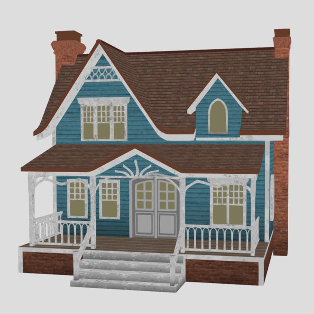 American Style Cottage - Town House Model Low-poly 3D model_8