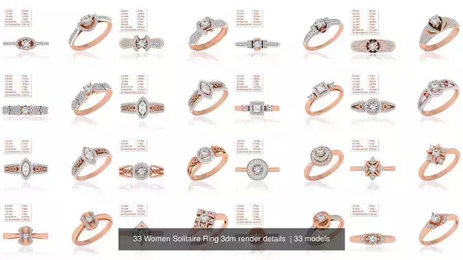 33 Women Solitaire Ring 3dm render details 