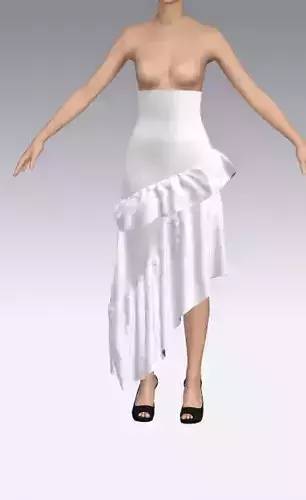 Skirt asymetric color white look modern ruffled detail  Low-poly 3D model
