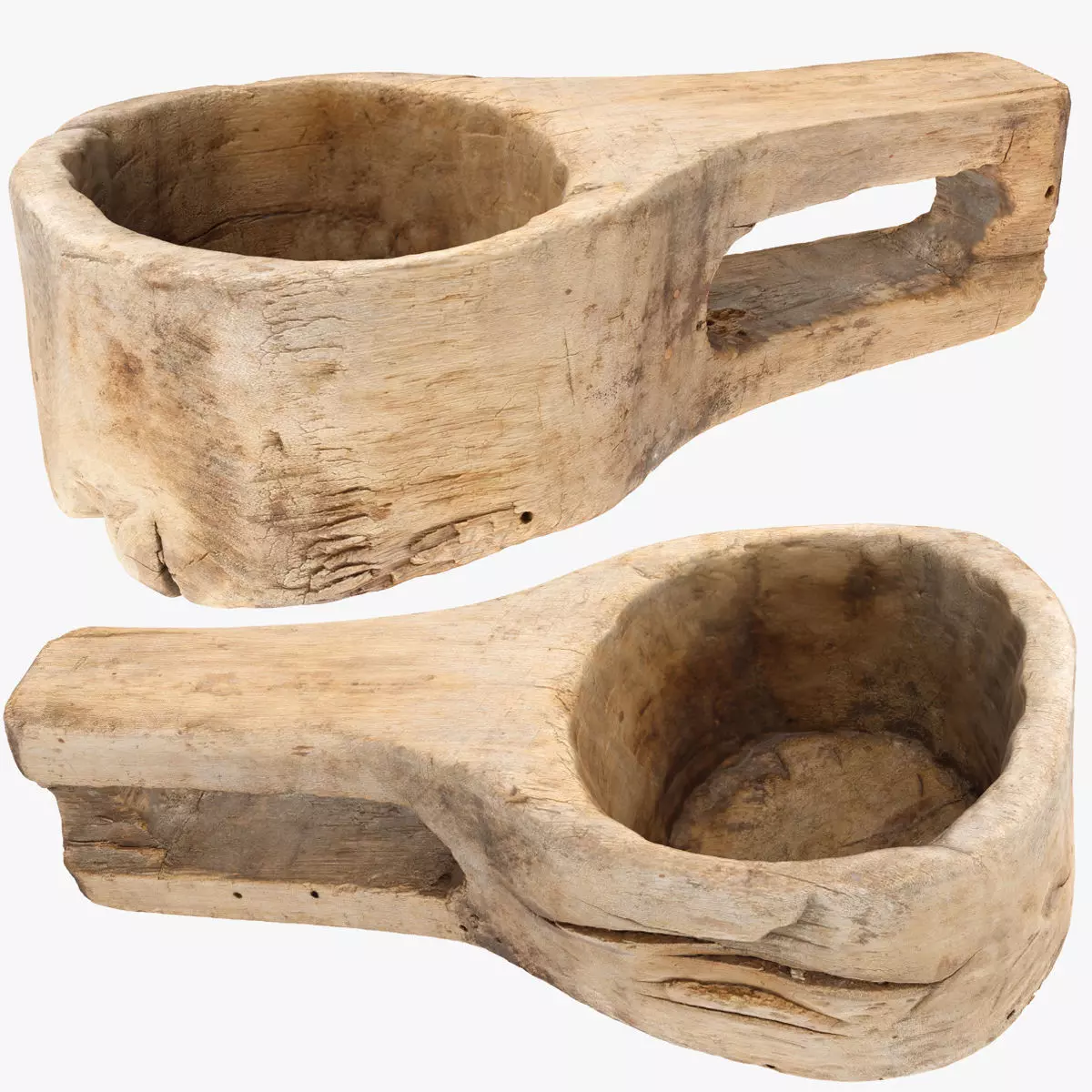 Old wooden ladle Low-poly 3D model_0