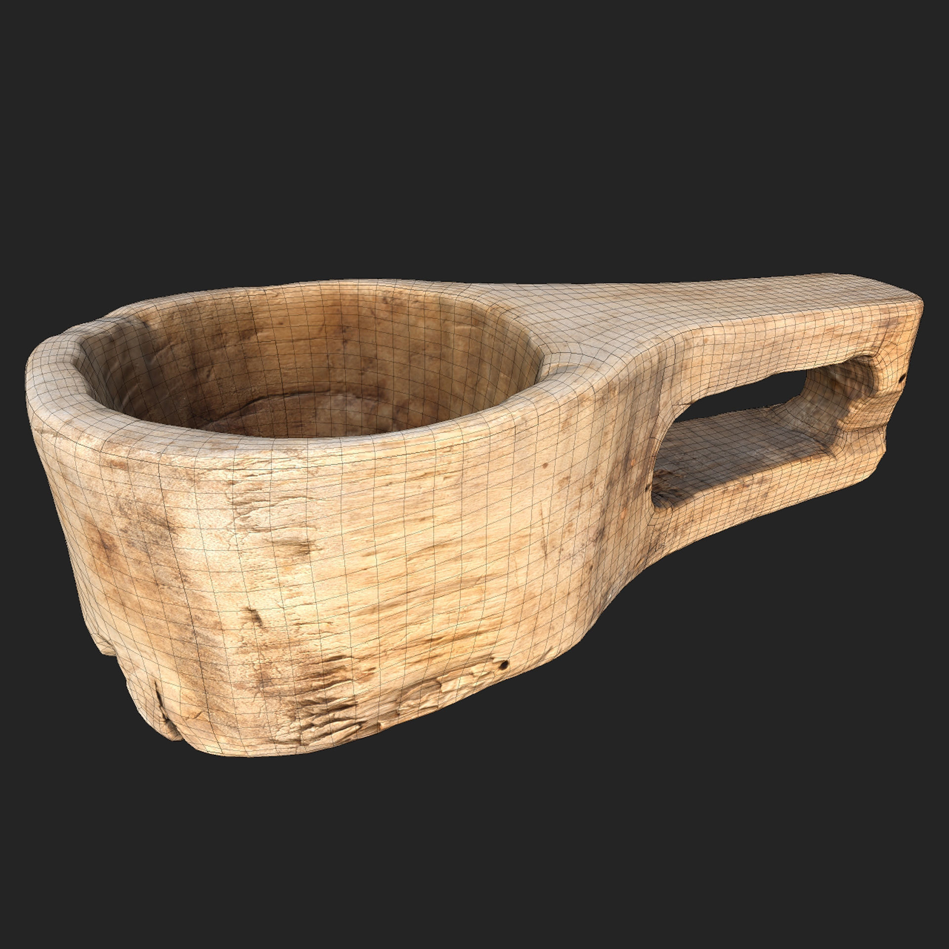 Old wooden ladle Low-poly 3D model_10