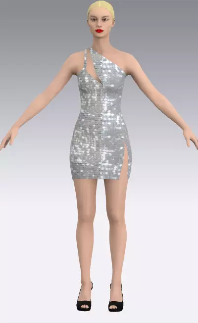 Dress glitter asymetric one shoulder heart Low-poly 3D model