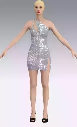 Dress glitter asymetric one shoulder heart