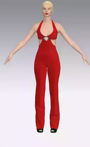 Jumpsuit color red  halter neckline 