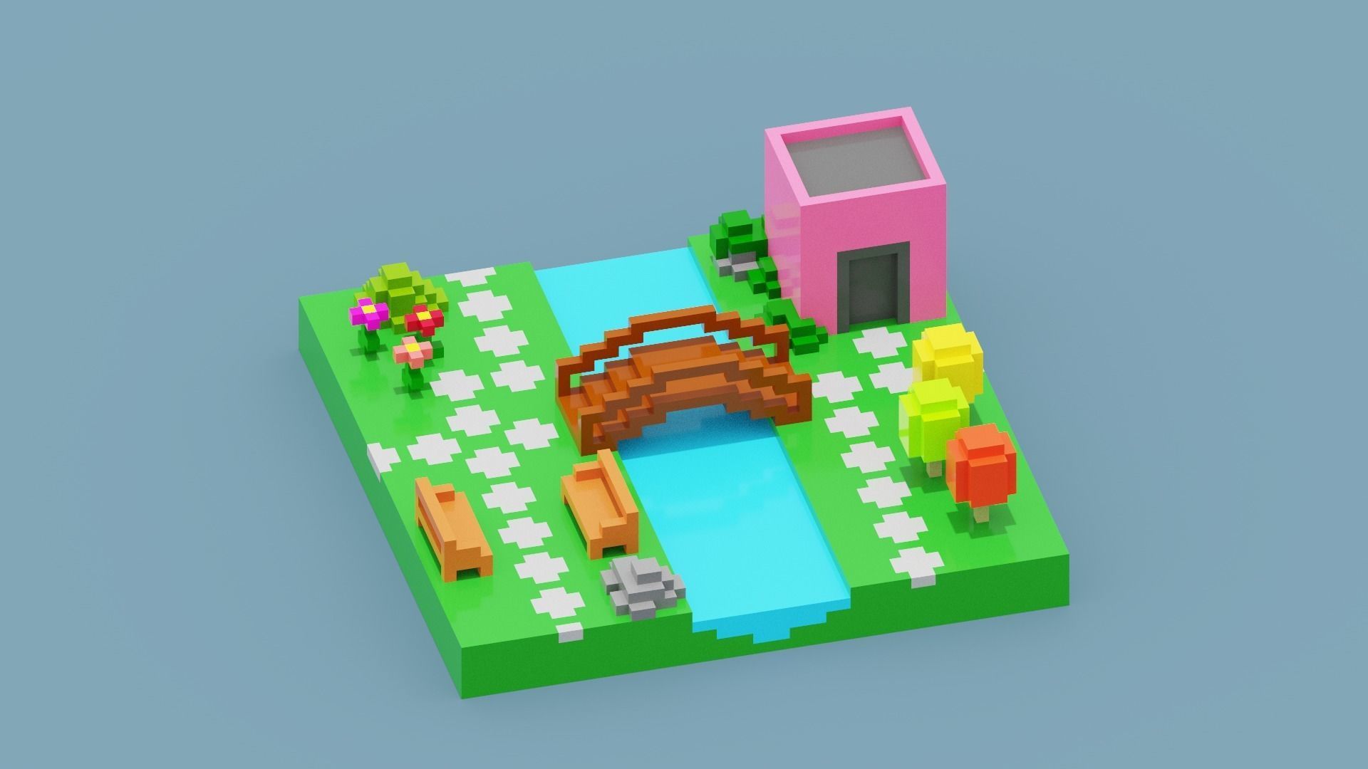 Isometric Voxel Art Low-poly 3D model_1