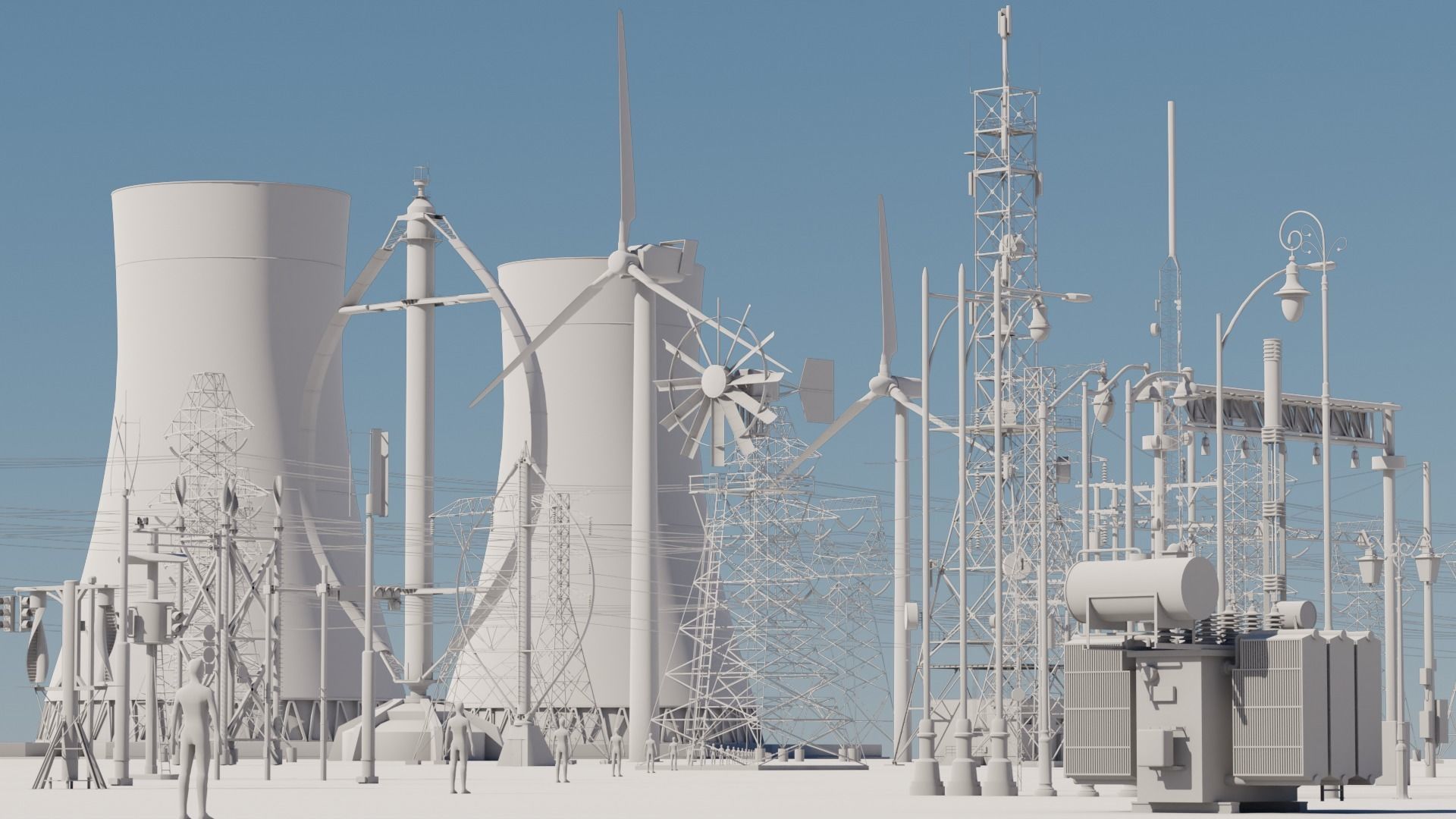 Radio Towers Electric and Street Infrastructure 3D Model Collection_1
