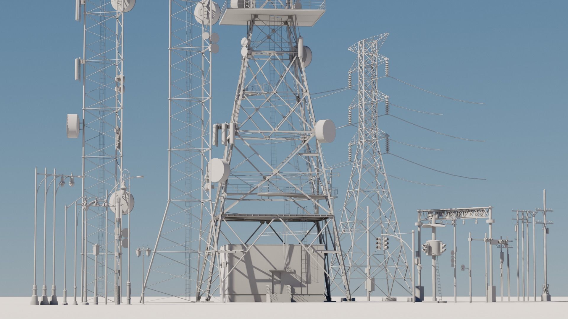 Radio Towers Electric and Street Infrastructure 3D Model Collection_5