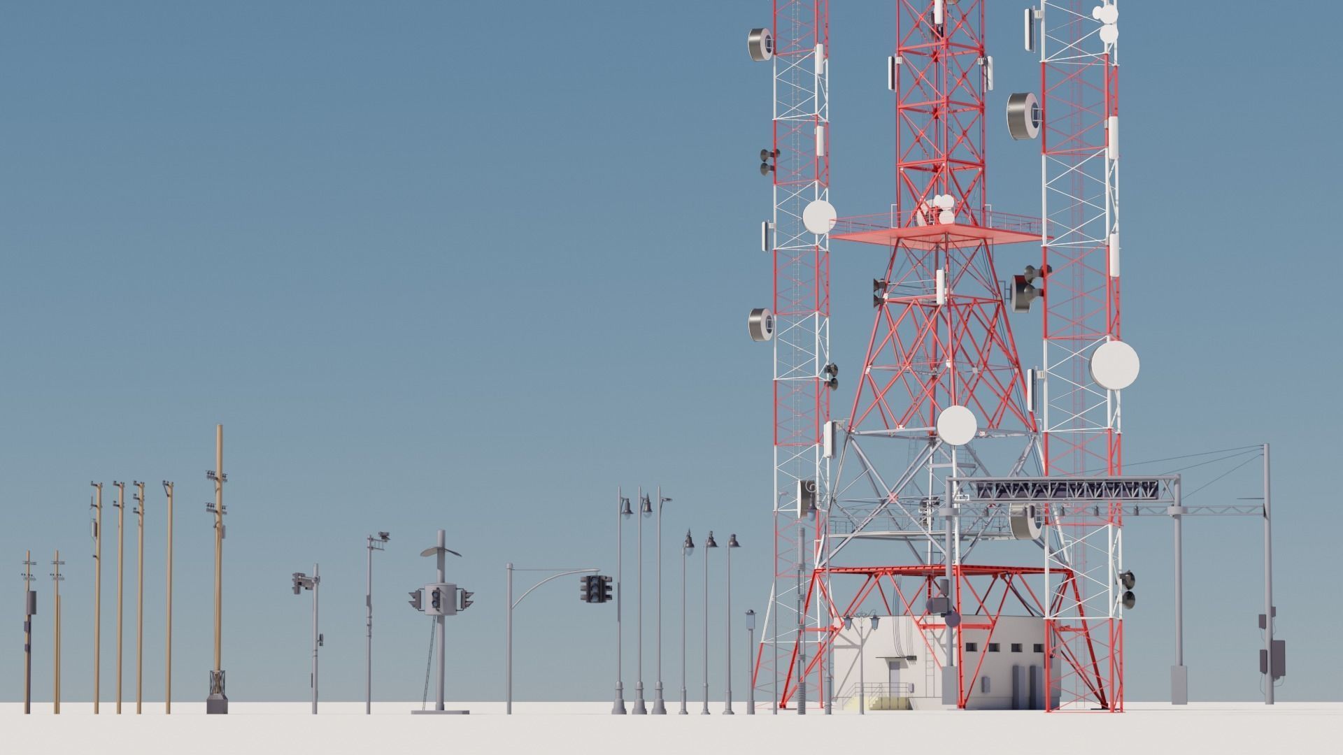Radio Towers Electric and Street Infrastructure 3D Model Collection_9