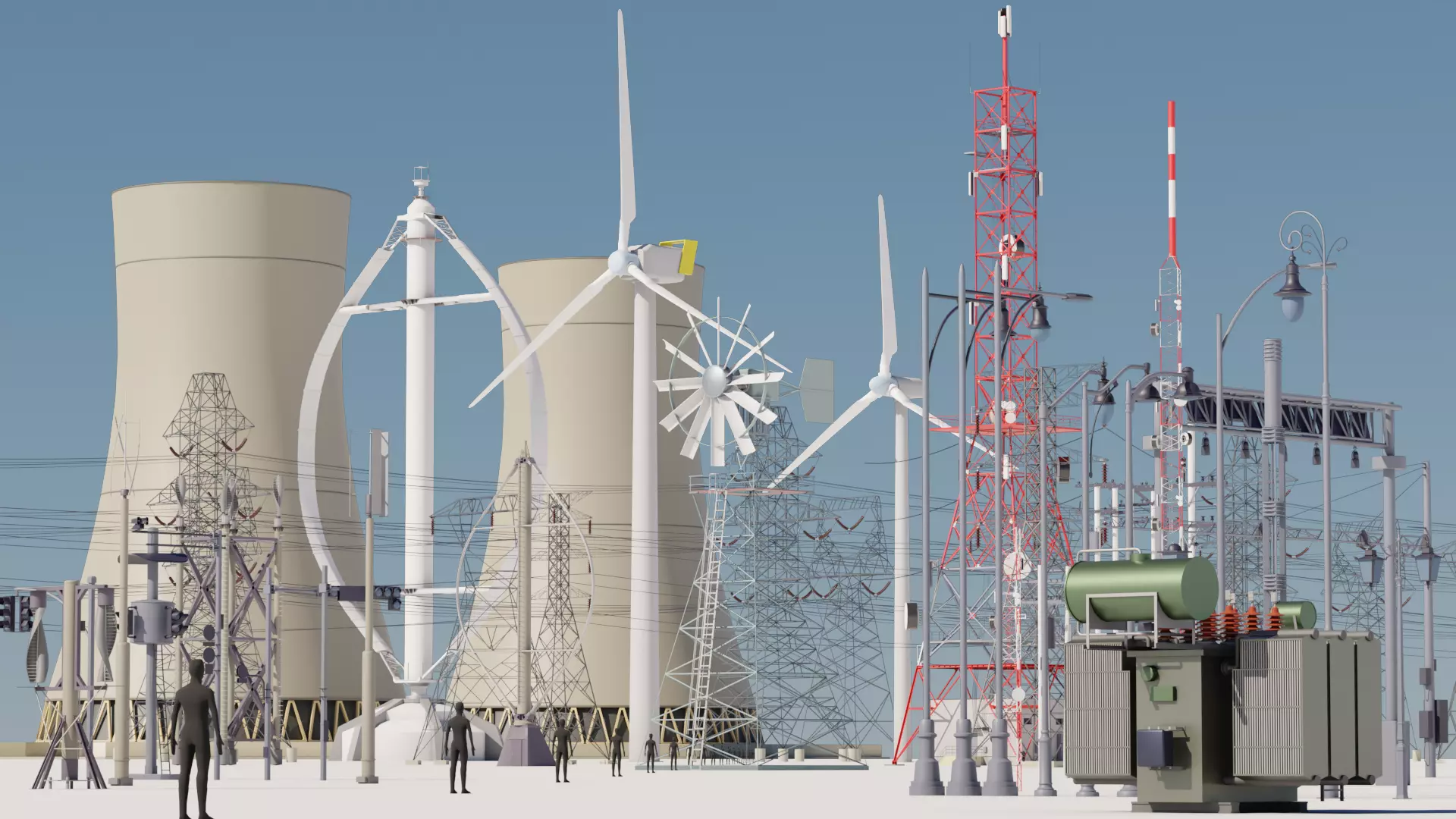 Radio Towers Electric and Street Infrastructure 3D Model Collection_0