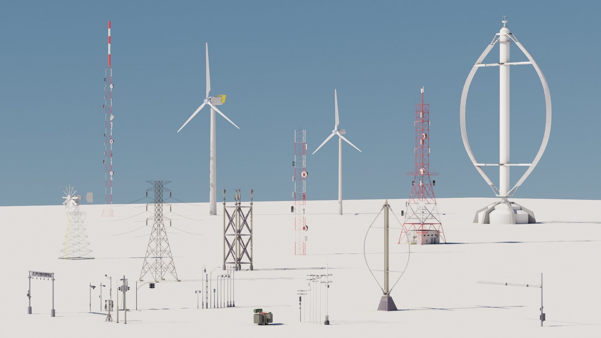 Radio Towers Electric and Street Infrastructure 3D Model Collection_15