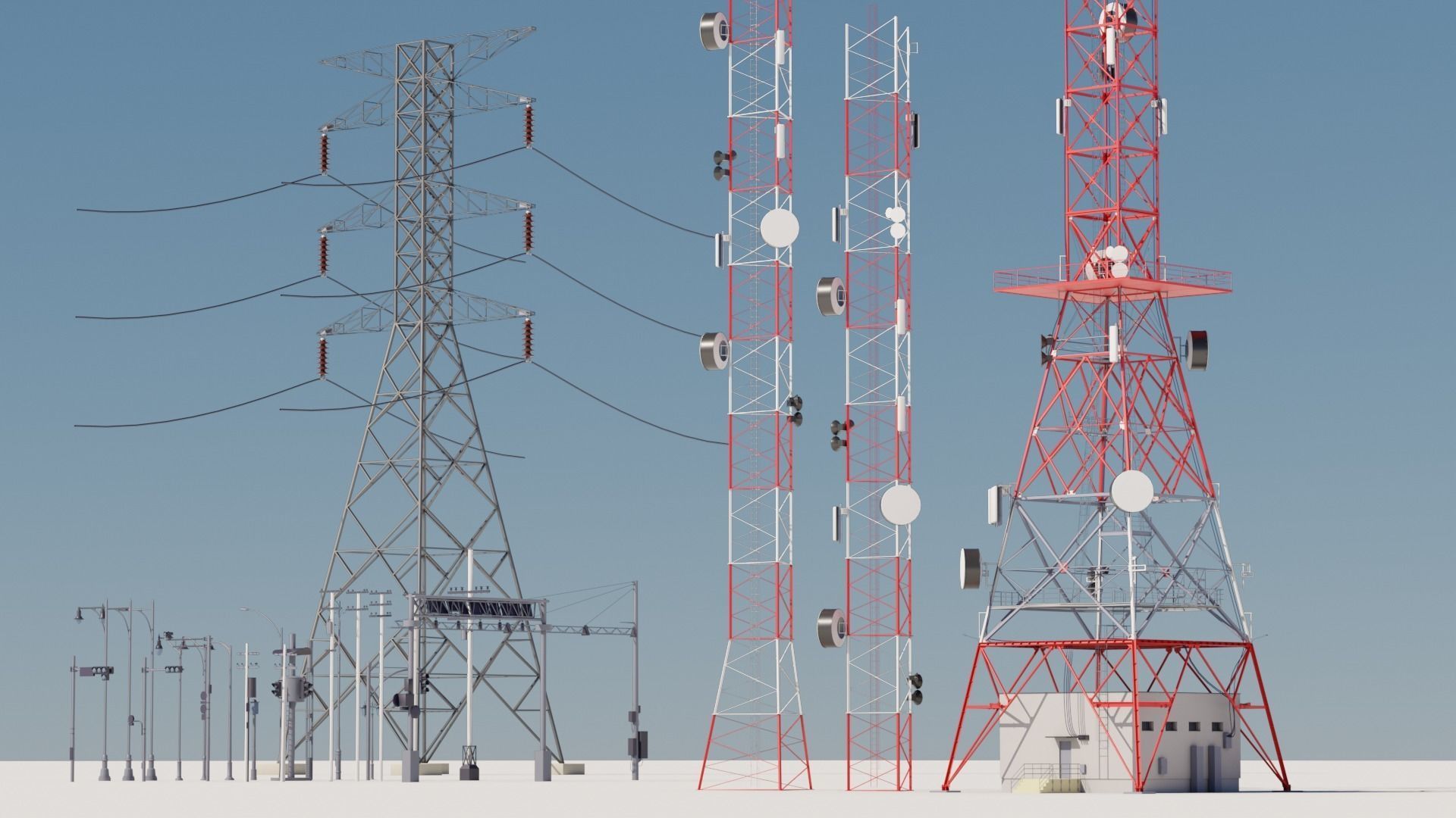 Radio Towers Electric and Street Infrastructure 3D Model Collection_7