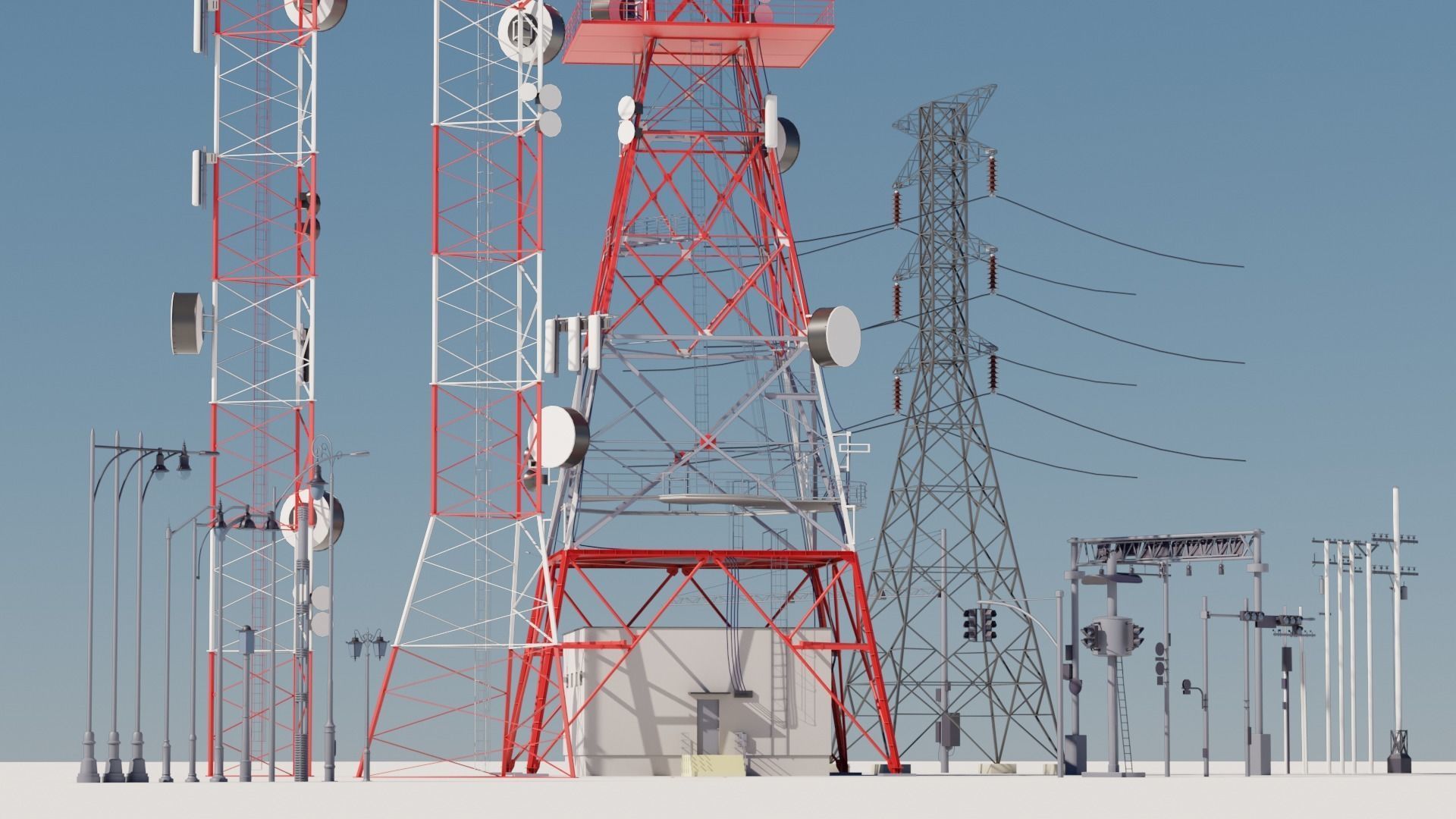 Radio Towers Electric and Street Infrastructure 3D Model Collection_4