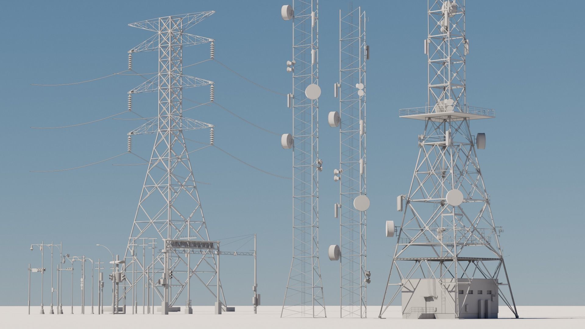 Radio Towers Electric and Street Infrastructure 3D Model Collection_8