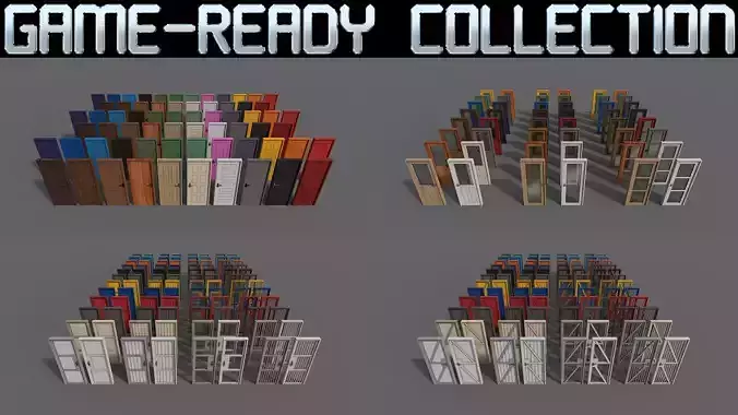 PBR Doors With Frames 3D Model Collection