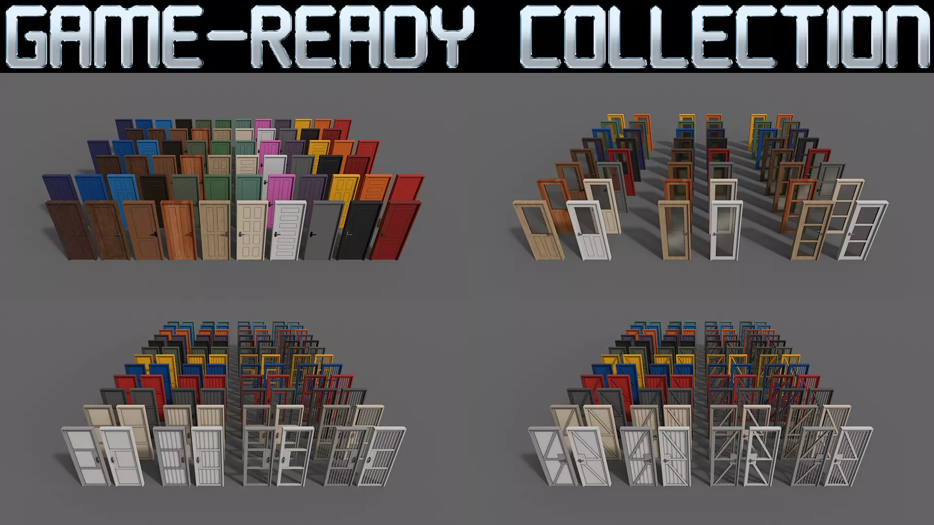 PBR Doors With Frames 3D Model Collection_0