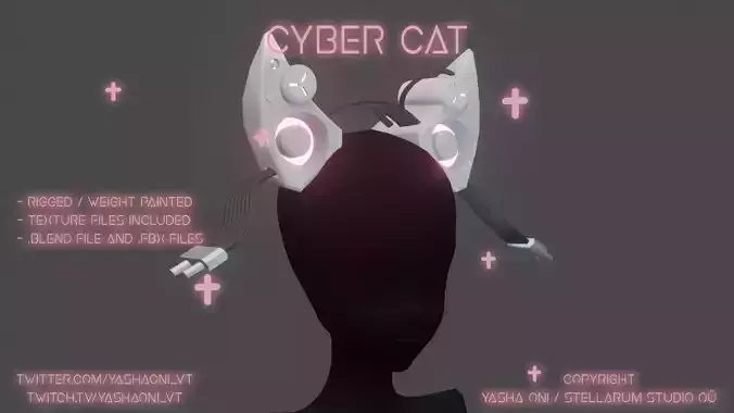 Cyber-cat ears 3 versions Low-poly 3D model