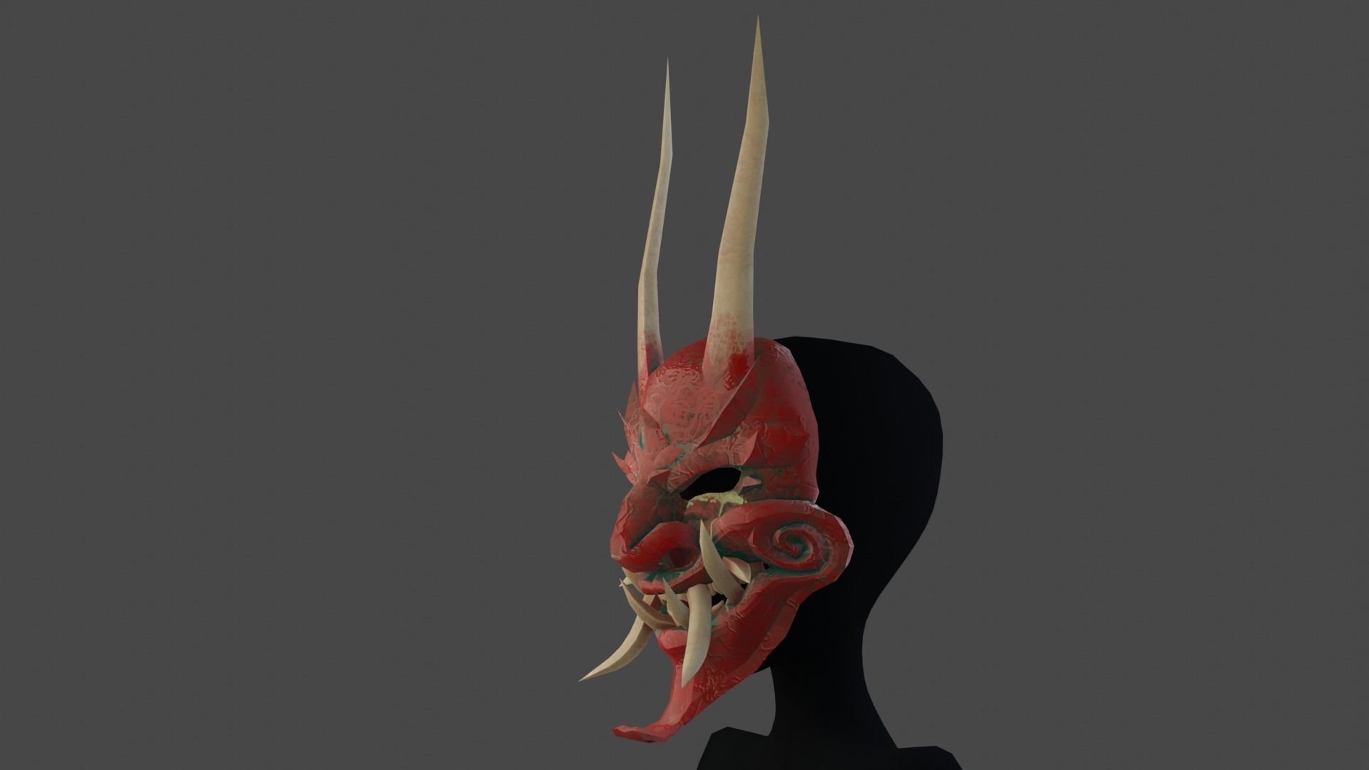 Oni mask Low-poly 3D model_1