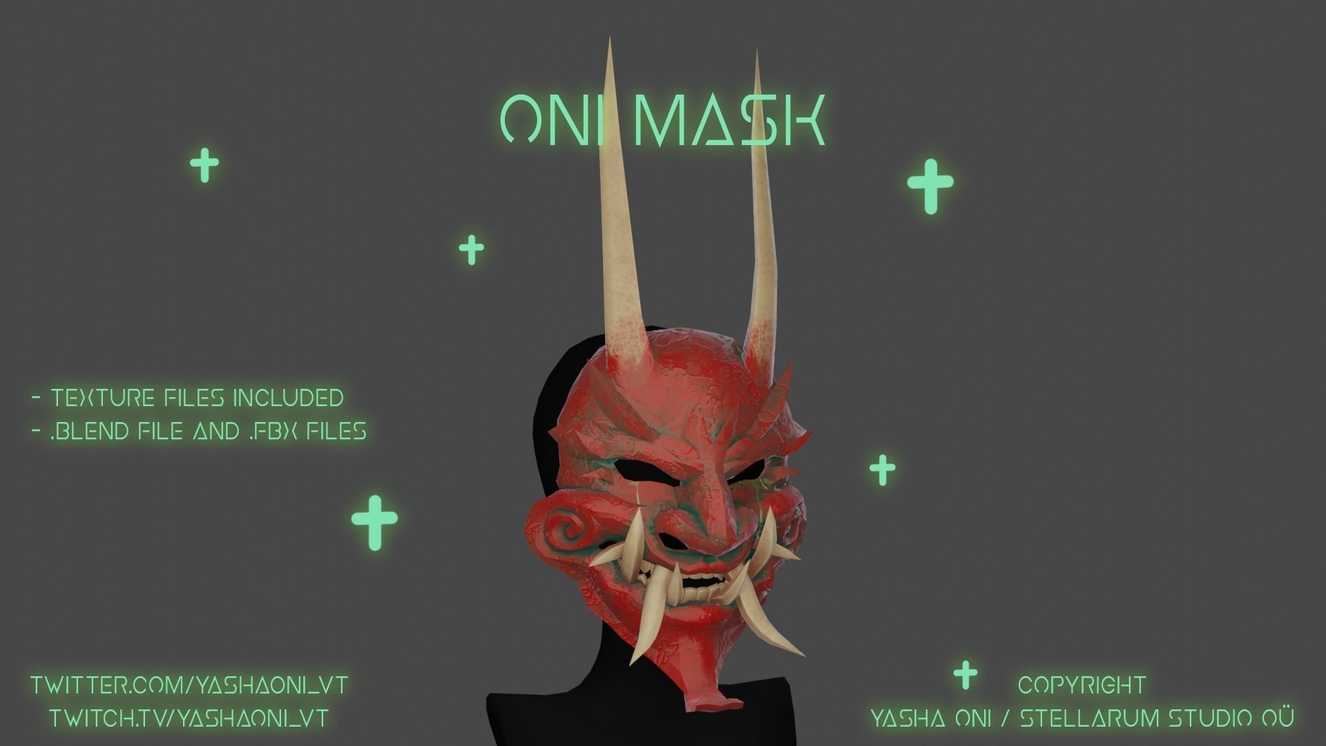 Oni mask Low-poly 3D model_3