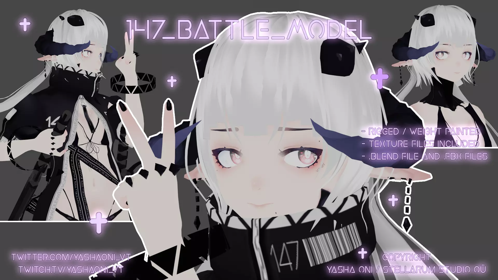 Vtuber  Vrchat model  Gunblades Low-poly 3D model_0