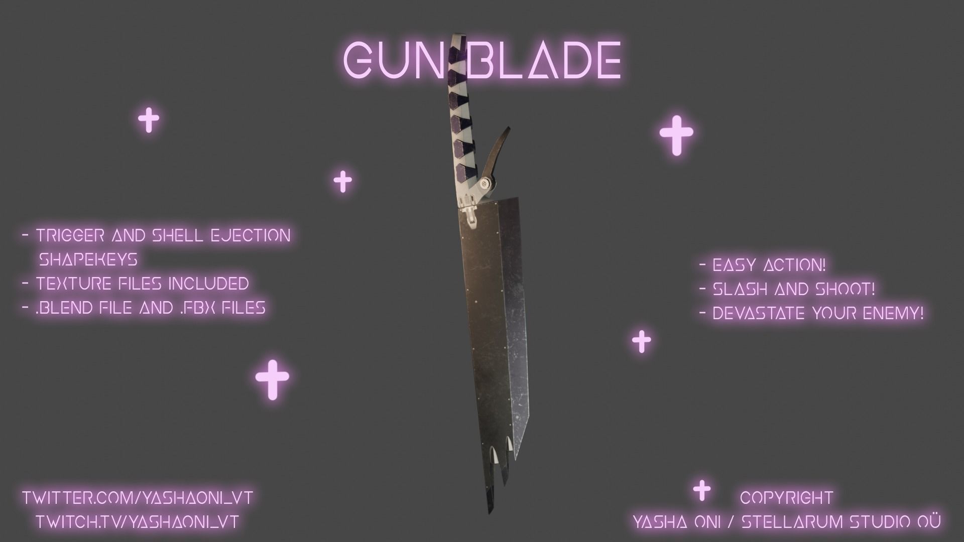 Vtuber  Vrchat model  Gunblades Low-poly 3D model_8
