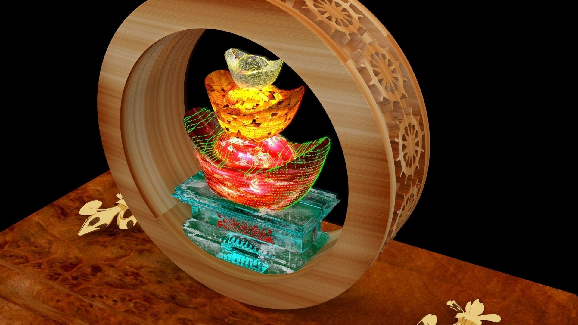 Chinese gold Ingot 3D model_11