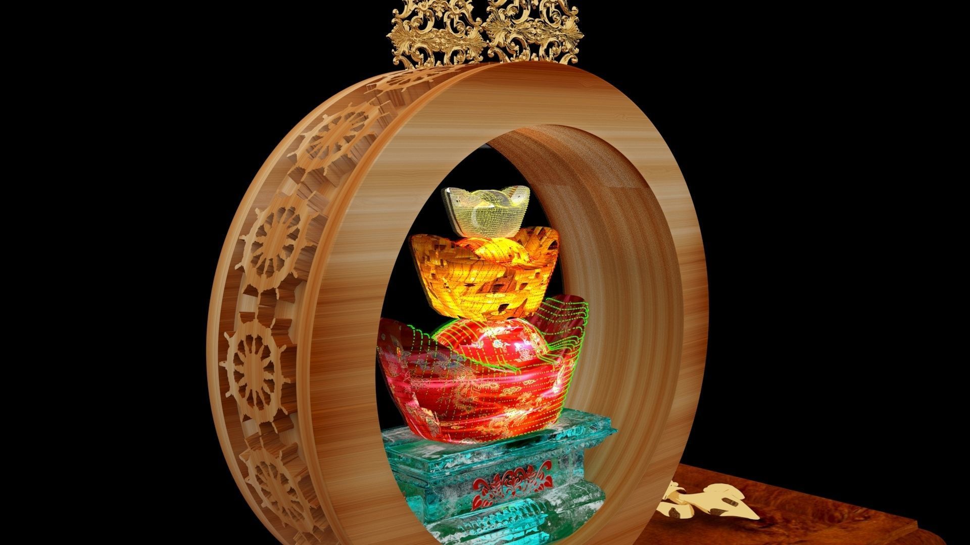 Chinese gold Ingot 3D model_13