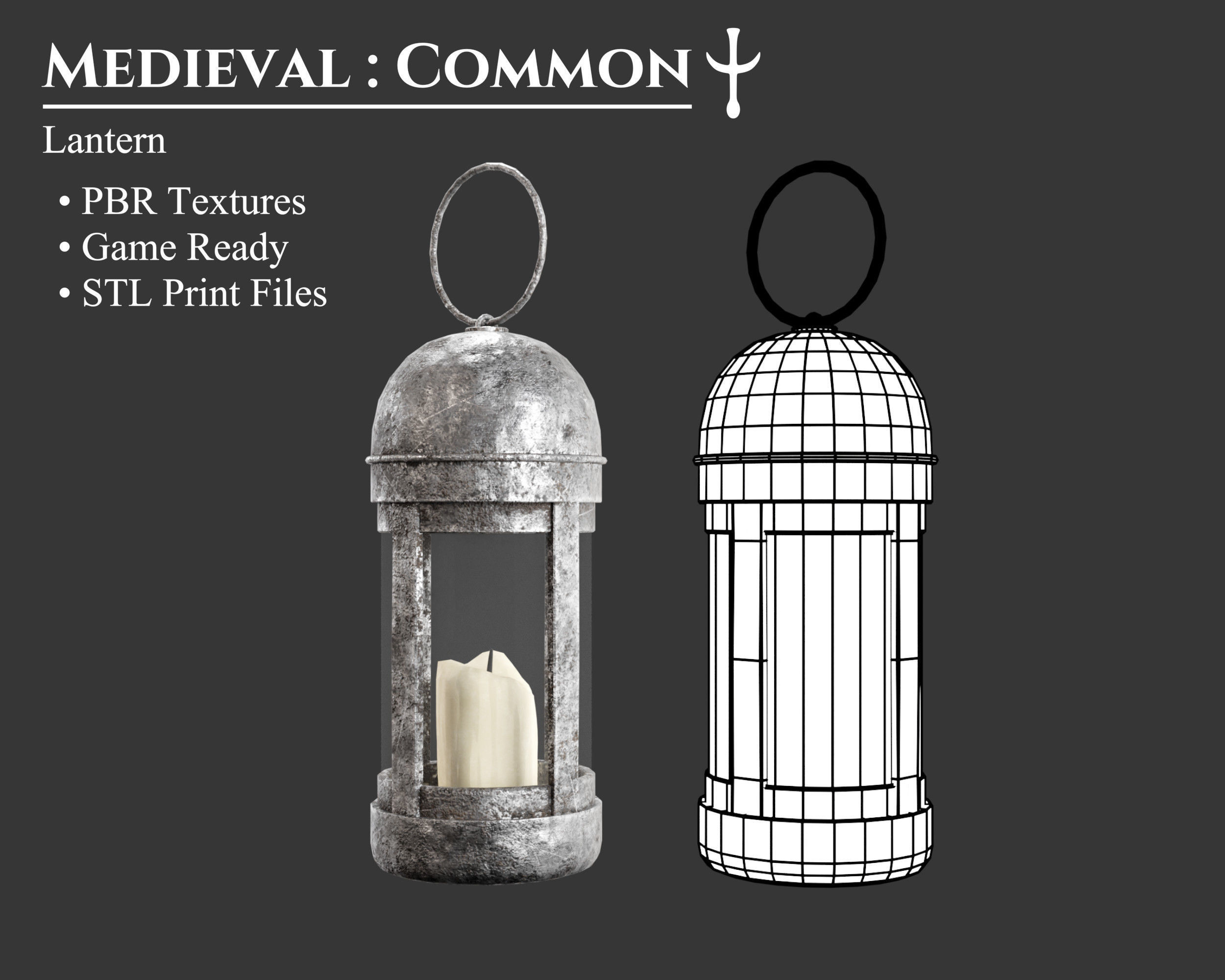 Medieval Common Lighting Lantern Low-poly 3D model_1