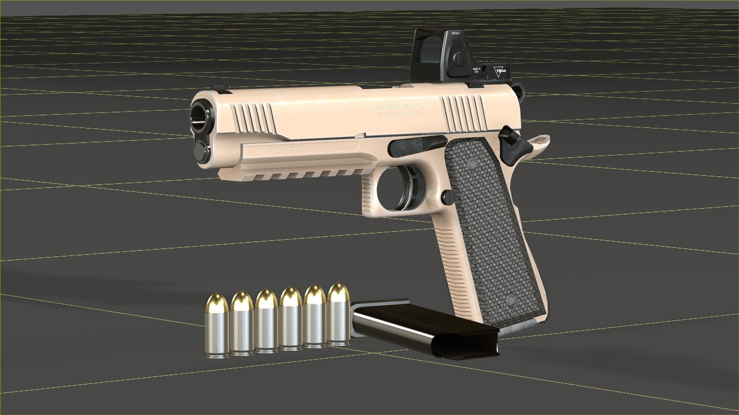 Colt 1911 45 ACP with RMR Low-poly 3D model_22
