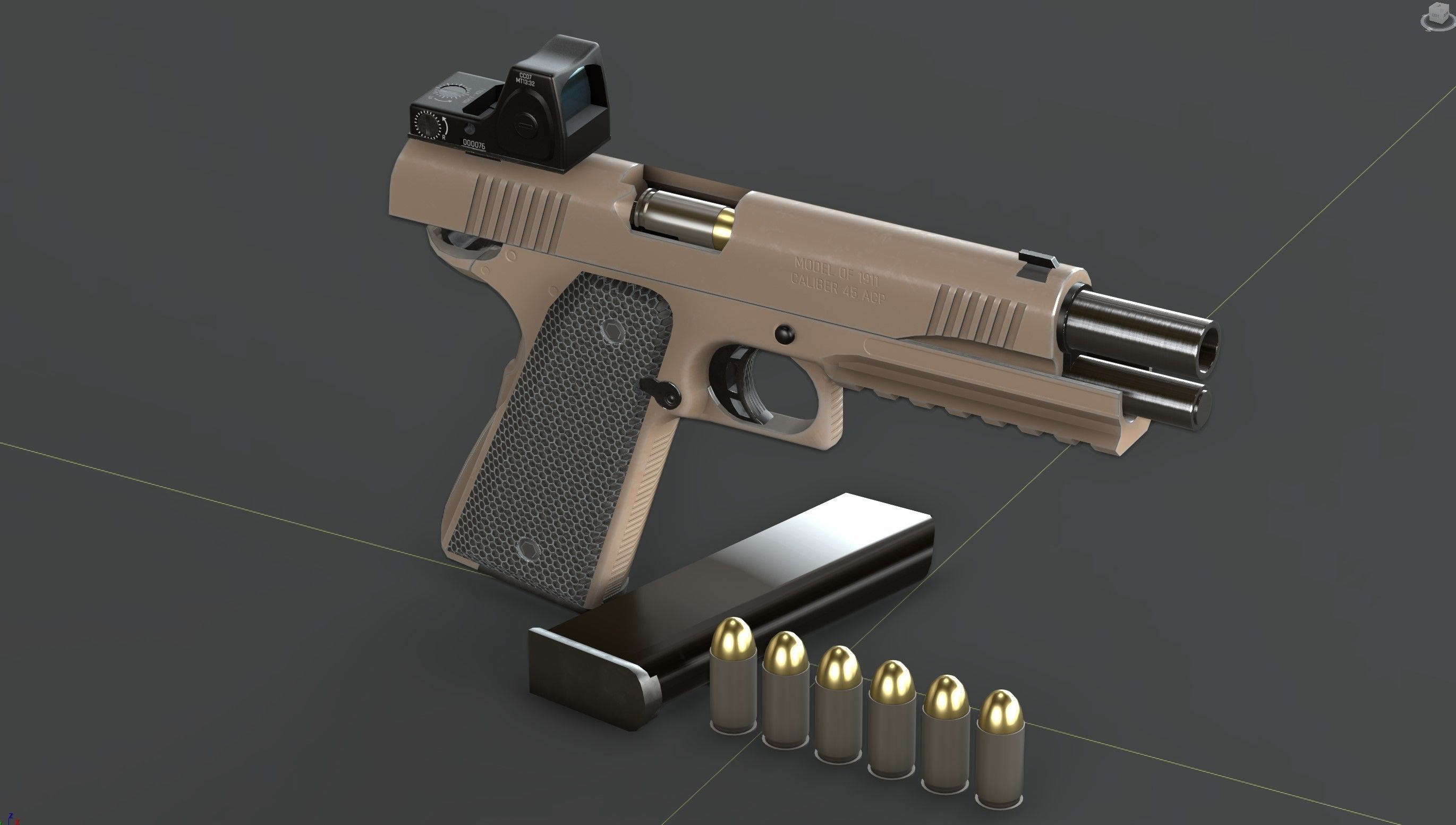 Colt 1911 45 ACP with RMR Low-poly 3D model_3